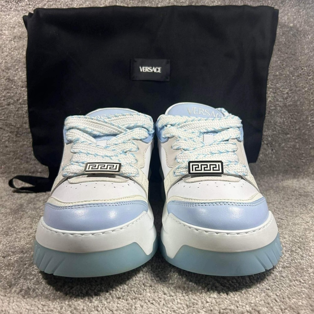 Versace Odissea Sneakers Light Blue White Leather Platform Shoes Mens 41 (8 US)